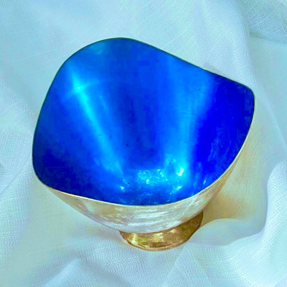 Silver plate Blue Enamel Bowl Denmark MCM Danish Vintage Mid Century 6x4"